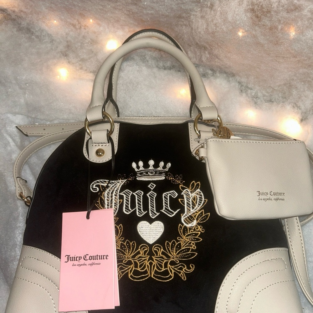 Juicy Couture Heritage Satchel Black and Cream Women's Bag coin purse